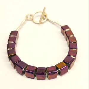 Handmade Dark Purple and Silver Beaded Bracelet